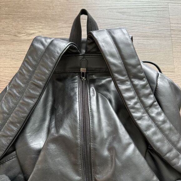 Vintage Eddie Bauer Cowhide Leather Black Stitched Backpack Unisex‎ EUC - Picture 7 of 8
